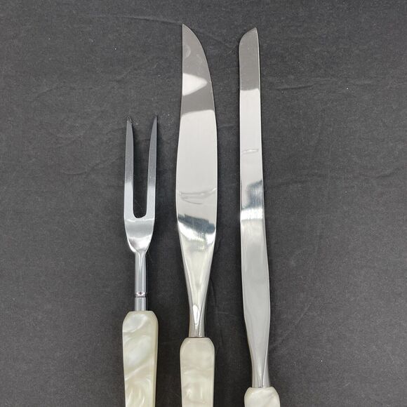 Town & Country Washington Forge 3 pc Carving Set Lucite Swirl Handles Fleetwood - Picture 8 of 16